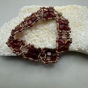 Handcrafted Deep Red Beaded Stretch Bracelet